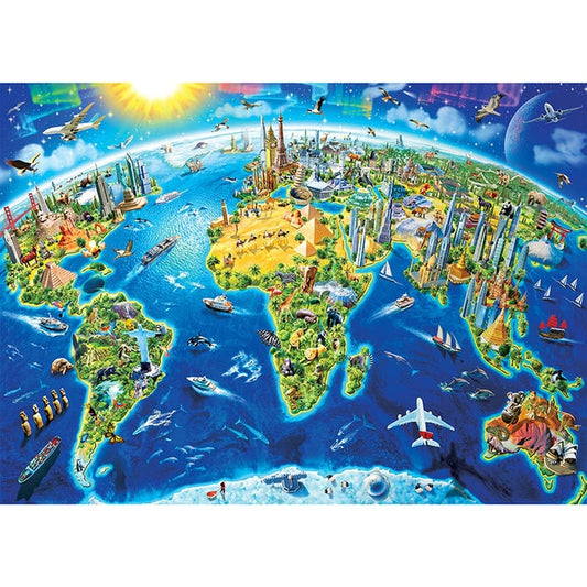1000 Pieces World Map Landmarks Paper Puzzle