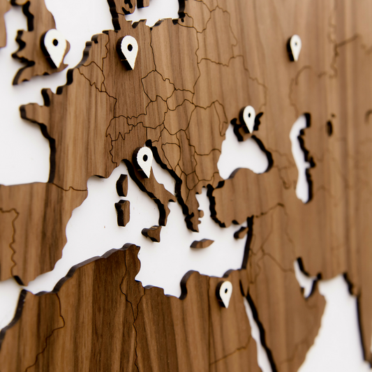 Elegant Walnut Wooden World Map Art
